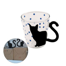 Load image into Gallery viewer, Mignon chat Kitty verre tasse tasse tasse à thé lait café tasse points décoration maison bureau tasse avec poignée merveilleux cadeau
