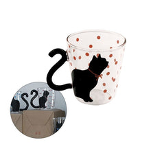 Load image into Gallery viewer, Mignon chat Kitty verre tasse tasse tasse à thé lait café tasse points décoration maison bureau tasse avec poignée merveilleux cadeau
